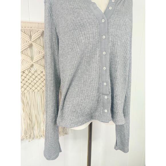 NWT Aerie Gray Ribbed Cardigan T Shirt Womens XL Button Front Metallic Knit - Picture 5 of 10